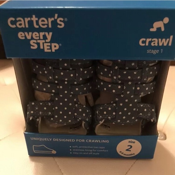 NEW Carter’s Blue Sandals Every Step Stage 1 Crawl Shoes Size 2 or 3 - Picture 2 of 7